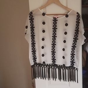 Embroidered sheer crop top with tassels (!)